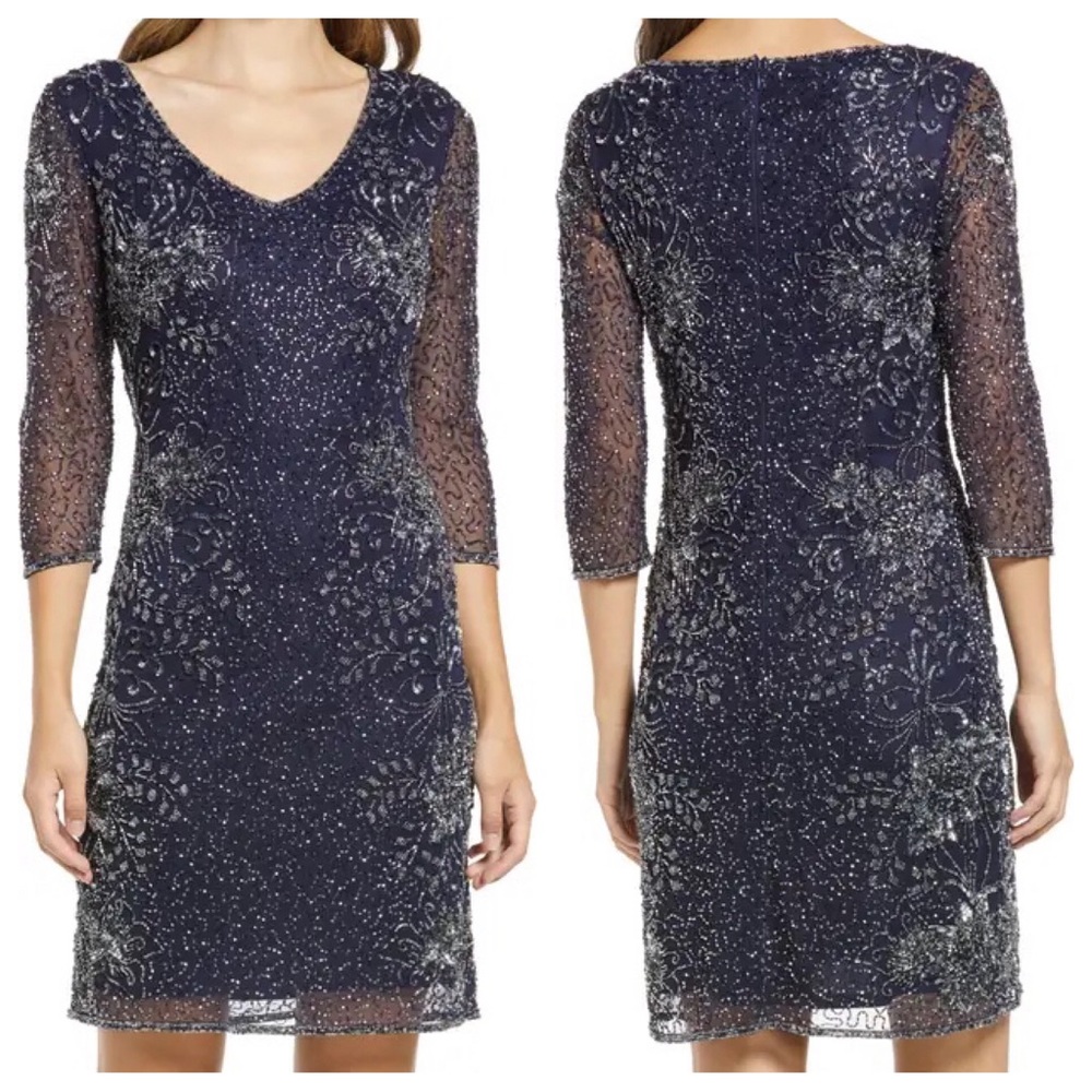 PISARRO NIGHTS Beaded V-neck Cocktail Dress size 4